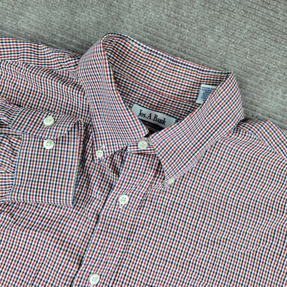 Jos A Bank Mens Large Multicolor Tattersall Plaid Button Down Shirt